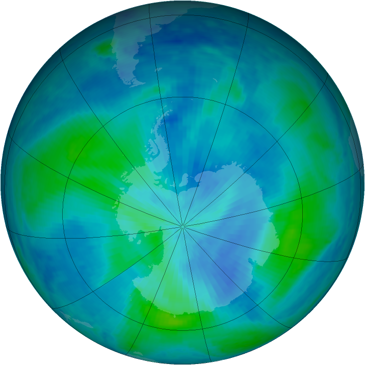 Antarctic ozone map for 07 March 1999